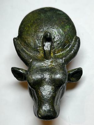 An Egyptian Bronze Head of the Bull God "Apis", ca mid. 1st Millennium BCE. 7.6 cm high. With 