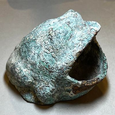 A Large Bronze Toad with the Mouth Wide Open. 1st Millennium BCE. 9.4 cm long; 7.4 cm high. 