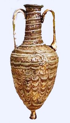 A Phoenician Sand-Core Glass Amphoriskos. 3rd - 2nd century BCE. 
cm high. With 
In very good 