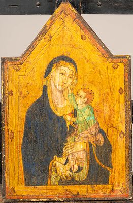 Lippo Memmi (1291-1356)-follower, gold Gold ground panel. Madonna with child. Tempera with gold 