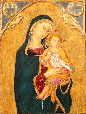 Simone Martini (1284-1344)-manner ,, gold ground panel.Maria and child. Tempera or oil colours 