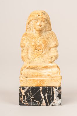 Egyptian Writer Statue, in sitting position. Earthware sculpted with remains of white paint. On 