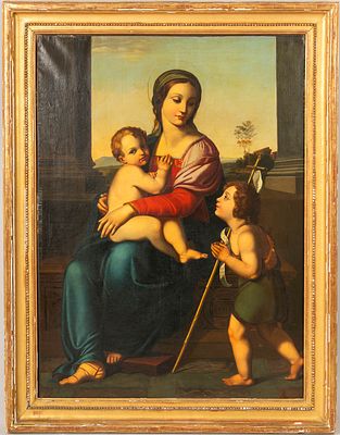 Raphael Sanzio (1483-1520)-follower-1520. Raphael Sanzio (1483-1520)-follower., Madonna with 