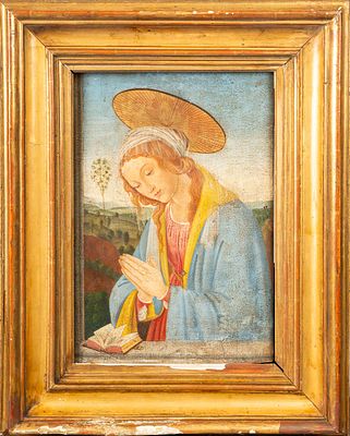 Sandro Botticelli (1445-1510)-manner, praying female saint. In landscape. Oil or tempera with 