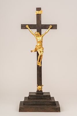 Guglielmo della Porta (1515-1577) – follower, crucifix. With bronze corpus christi. INRI plate 