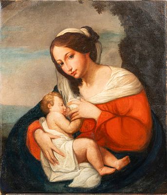 Italian Artist around 1700, Maria with child. Oilon canvas. 74 x 82 cm.
