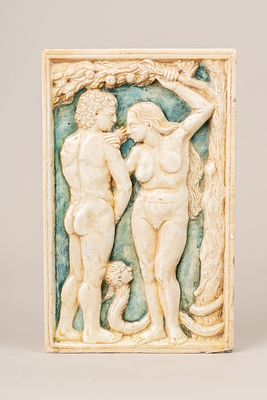 Lorenzo Maitani (1275-1330)-taste, marble plate in half reliev technique. With Adam and Eve 