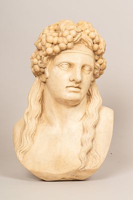 Bacchus or Dyonisos . Marble bust sculpted in Manieristic manner . With drapped hair and 