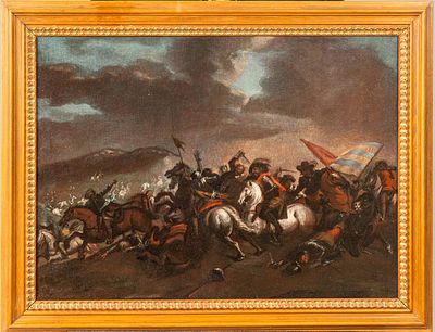Salvator Rosa (1615-1673)-attributed , Cavallr&yacute; Battle scene, Oil on Canvas, framed, 52x71cm