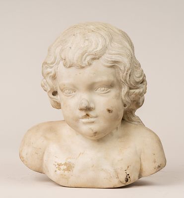 Desiderio da Settignano ( 1428-1464)-circle, portrait bust of a child. Masterly sculpted white 