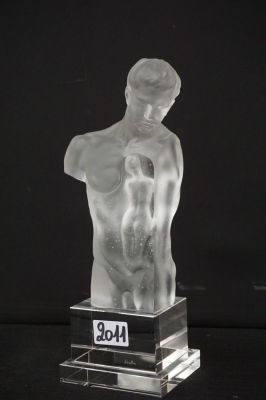 SINTIN - Sculptuur in kristal - Gesigneerd - "Torso van een man" - H: 33 cm