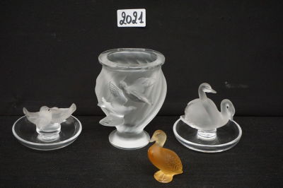 LALIQUE - 4 mooie sierstukken in kristal - Gesigneerd - H: 5 tot 12,5 cm