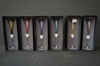 VERSACE FOR ROSENTHAL - 6 Champagne fl&ucirc;tes in VERRE ROSZNTHAL - Mondgeblazen en handgeslepen 