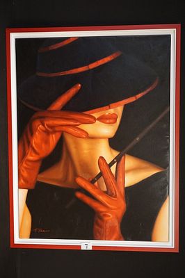 PIERRE LAURENT (1984 - ). PIERRE LAURENT (1984 - ) - "La femme aux gants rouges" - olieverf op 