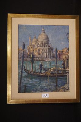 LEON CASSEL (1873 - 1961) - "Venetië - la chiesa della Salute" - olieverf op paneel - 