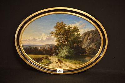 CHARLES LIGNY (1819 - 1889) - "landschap met kasteel en ruiters te paard" - olieverf op doek 