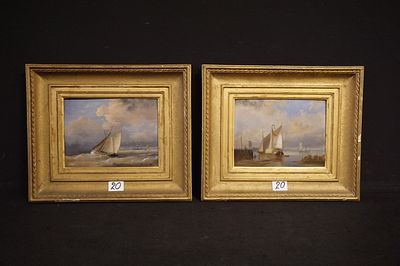 EGIDE LINNIG (1821 - 1860) - 2 schilderijen - "marines" - olieverf op paneel - 1 met monogram - 