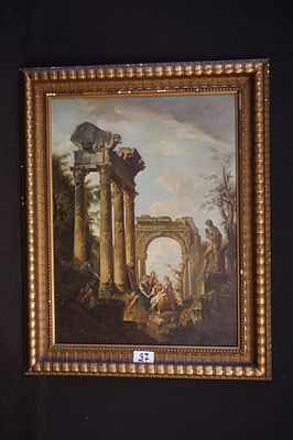 schilderij - "preek van een Apostel in Romeinse ruïnes" - after GIOVANNI PAOLO PANINI (1691 - 
