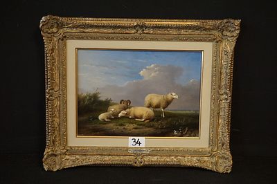 FRANS VAN SEVERDONCK (1809 - 1889) - "zomerlandschap met schapen" - olieverf op paneel - midden 