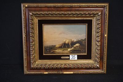 FRANS VAN SEVERDONCK (1809 - 1889) - "schapen en kippen in landschap" - olieverf op paneel - 
