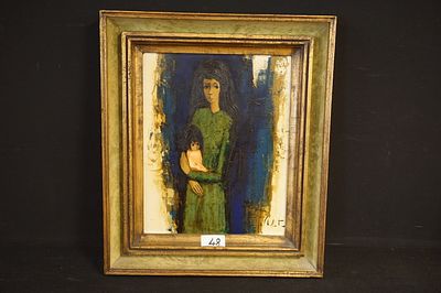 JEF WAUTERS (1927 - 2013) - "Moeder met kind" - olieverf op doek - gesigneerd - 50 x 40 cm