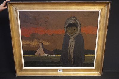 JEF WAUTERS (1927 - 2013) - "meisje in landschap" - olieverf op paneel - rechtsboven gesigneerd 