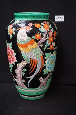 KERAMIS - mooie Art Deco vaas in polychrome keramiek - Model 914 - decor "D.1760" - decor met