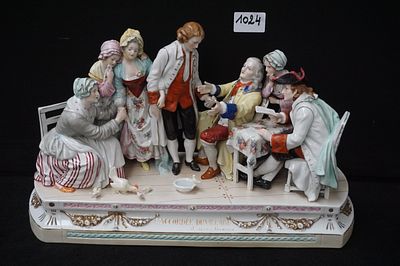 mooie groep in porselein - polychroom - "L'accordée du village" - H: 24 cm L: 40 cm