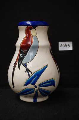 KERAMIS - mooie Art Deco vaas - gesigneerd - decor D.1322 - versierd met vogels - H: 19 cm