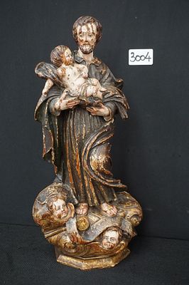 mooi antiek religieus beeld in hout - polychroom - H: 38 cm