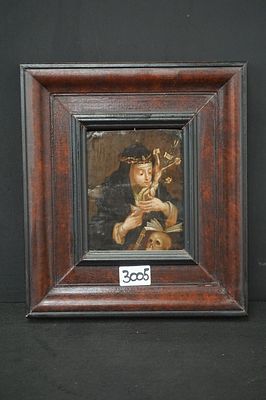 klein antiek religieus schilderij - "Catharina van Siena" - olieverf op koper - 16,5 x 13 cm