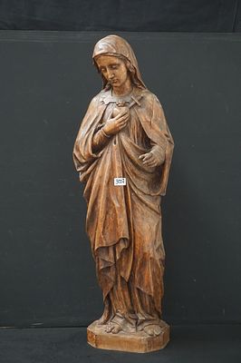 mooi antiek religieus beeld in hout - "Heilig Hart" - H: 114 cm