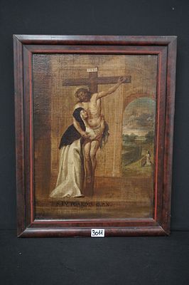 antiek religieus schilderij - "S. LUTGARDIS O.P.N." - olieverf op doek (herdoekt) - 52 x 37 cm