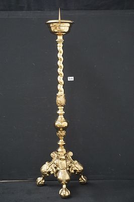 prachtige grote antieke kerkkandelaar in brons - getorst - rijkelijk versierd - H: 118 cm