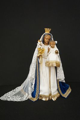 prachtige Vlaamse staakmadonna - ca.1 900 - hoofd en handen in gesculpteerd hout - met mooie