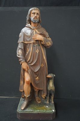 groot religieus beeld in gips - Ca.1900 - "Sint Rochus" - H: 106 cm