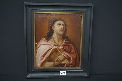 antiek religieus schilderij - olieverf op doek op paneel - "Jezus Christus met doornenkroon" -
