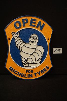 plaket in gietijzer - "OPEN FOR MICHELIN TYRES" - 27 x 20 cm