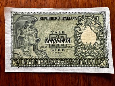 Italy 50 Lire Banknote “Minerva” – 1951 Decree – Series 2578– Excellent Condition
. Iconic 50