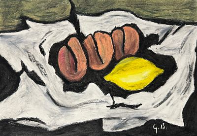 Still Life with Lemon and Fruit – Attributed to Georges Braque
. Oil pastel on paper
