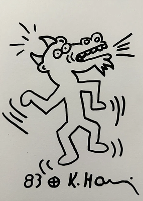 KEITH HARING 1958-1990 drawing Sans titre Signed 1983 22 x 16 cm
. KEITH HARING 1958-1990