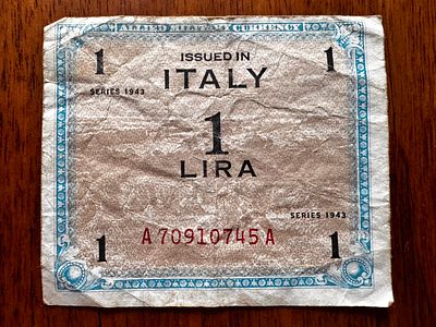Allied Military Currency – 1 Lira – Series 1943 – Issued in Italy – WWII Note
. Rare 1 Lira 