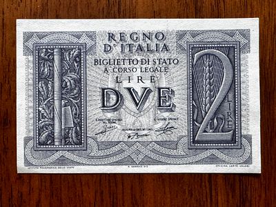 Italy 2 Lire “DVE” Banknote – Kingdom of Italy – 1935 Decree – Series 179 – Rare Historical Note