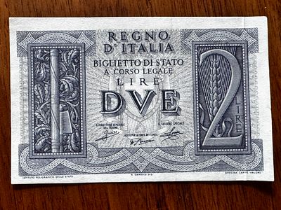 Italy 2 Lire “DVE” Banknote – Kingdom of Italy – 1935 Decree – Series 179 – Rare Historical Note