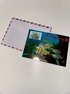 Keith Haring Postcard Signed by Hand WWF. Keith Haring 
WWF postcard signed with marker and hand 