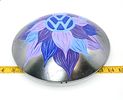 Hand-Painted Volkswagen Hubcap with Blue and Purple Flower Design. A silver hubcap, decorated Image - 5