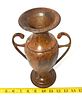 Rustic Patinated Metal Urn Vase with Handles. A rustic reddish-brown urn or vase with dark brown Image - 5
