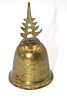 Chinese Brass Temple Pagoda Etched Bell. A brass-colored bell, approximately 4.75" tall Image - 2