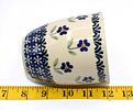 Hand Made Polish Pottery Blue Daisy Floral Mug. A cream-colored ceramic mug, approximately 4.25" Image - 5