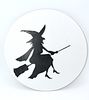 Halloween Witch Silhouette Wooden Wall Decor. A single round, white and black Halloween-themed Image - 1